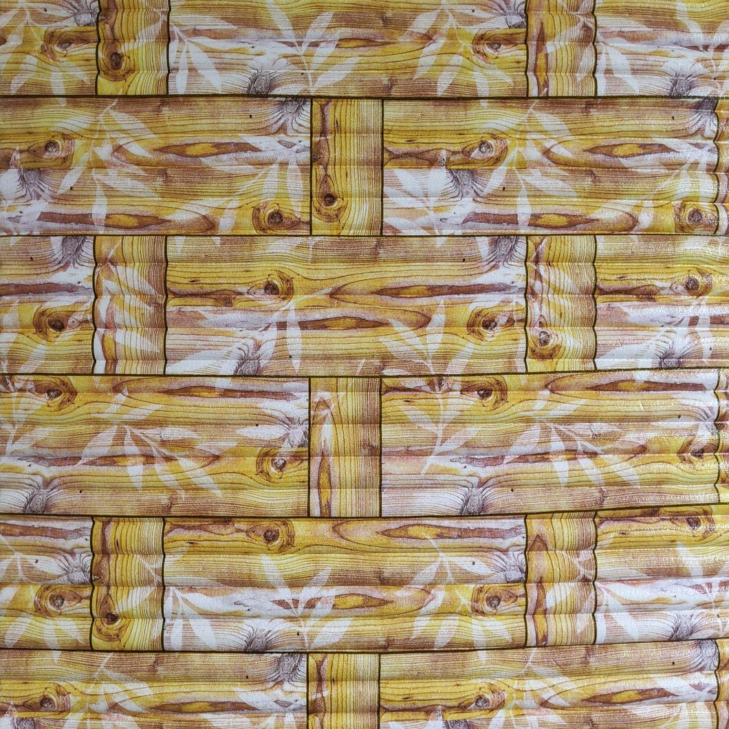 Панель стеновая самоклеящаяся декоративная 3D бамбуковая кладка желтая 700x700x8.5мм, Жёлтый