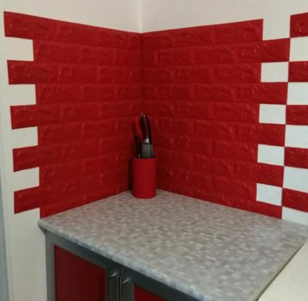 Панель стеновая самоклеящаяся декоративная 3D под кирпич Красный 700х770х7мм, Красный