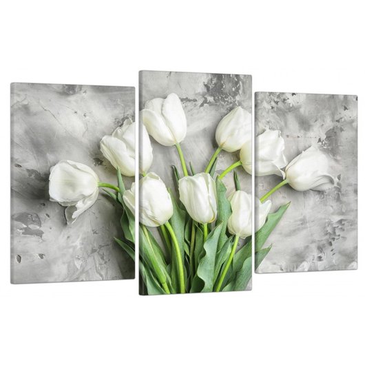 Модульная картина большая в гостиную/спальню "Белые тюльпаны" 5 частей 80 x 140 см (MK50170)