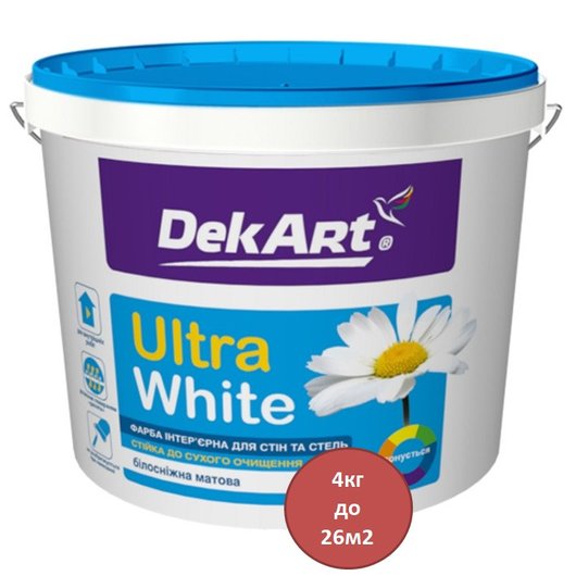 Фарба інтер'єрна для стін і стель матова Ultra White Декарт 4 кг