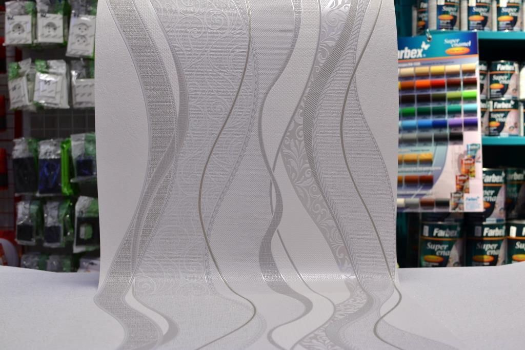 Обои виниловые на бумажной основе Славянские обои Comfort В58,4 белые с серым 0,53 х 10,05м (9406-03)