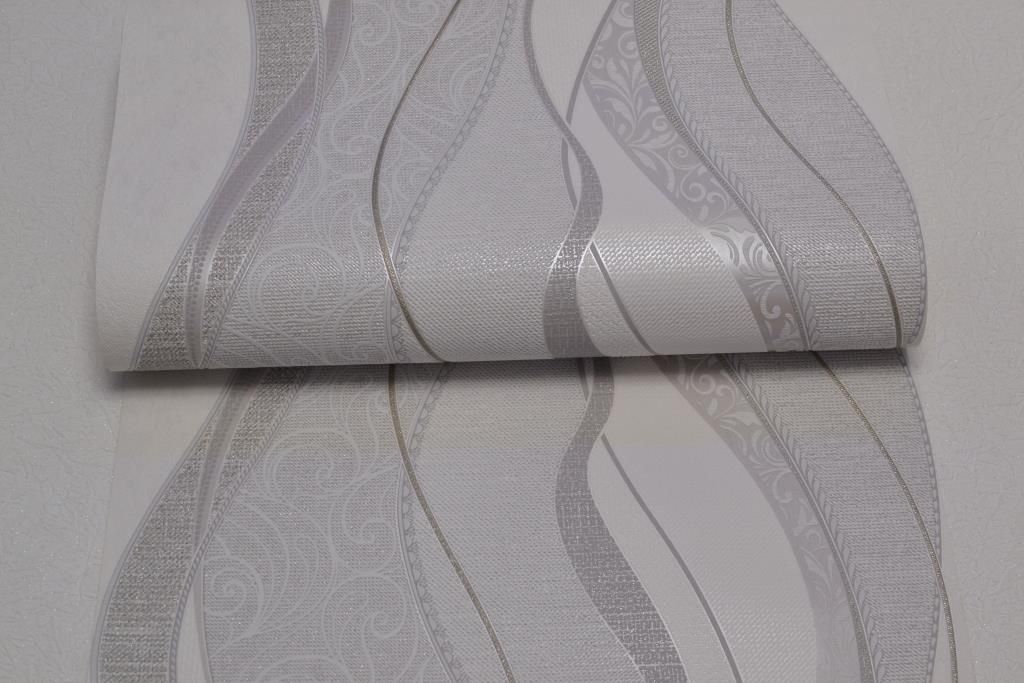 Шпалери вінілові на паперовій основі Слов'янські шпалери Comfort В58,4 білі з сірим 0,53 х 10,05м (9406-03)