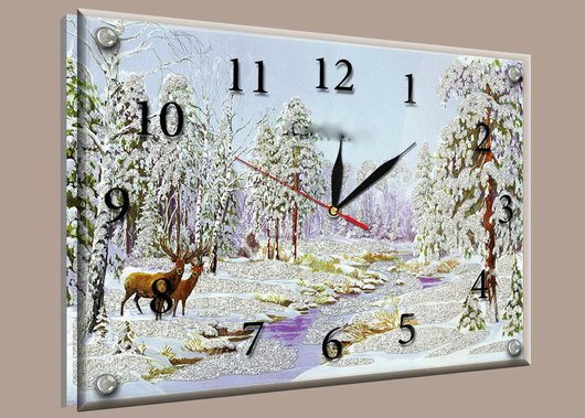 Часы-картина под стеклом Зимний лес 30 см x 40 см