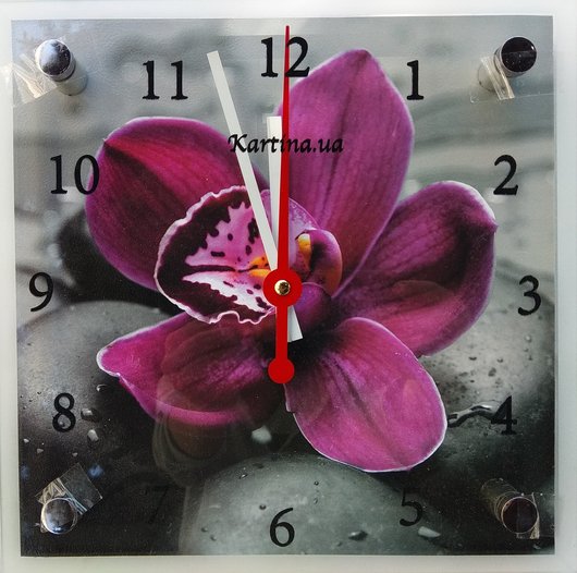 Годинник-картина під склом Орхідея 25 см x 25 см