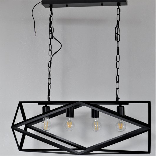 Люстра подвесная черная металлическая 4 лампи стиль Loft, Черный, Черный